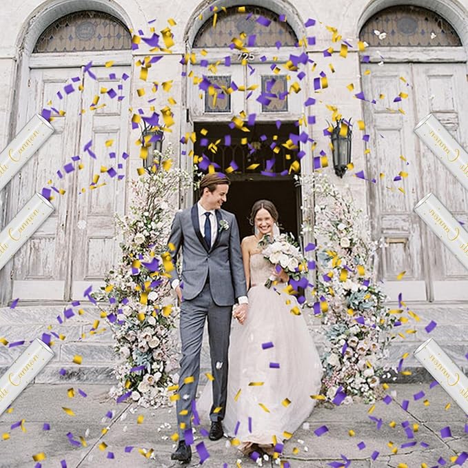 12" Purple & Gold Confetti Cannons - Party Poppers for Birthday Graduation Wedding Celebrations - Easy to Use - Pack of 2
