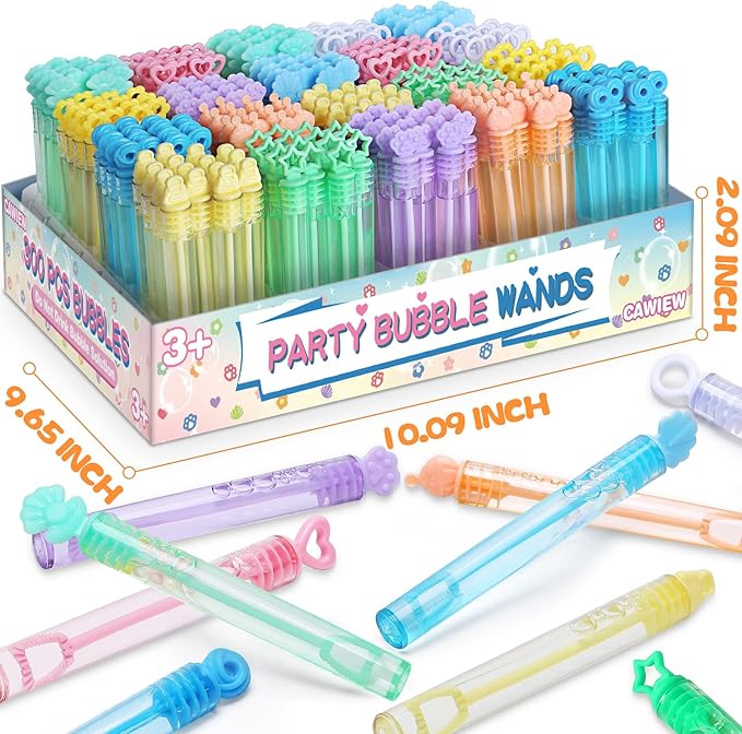 Kids Bubble Party Favors, 300 Pack Mini Bubbles Bulk with Gift Box, Pastel Bubble Wand Sticks for Party Toys, Birthday Supplies, Wedding Decorations, Carnival Prizes, Goody Bag Fillers Stuffers