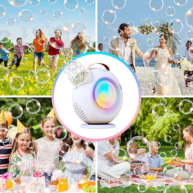 Bubble Machine, Automatic Bubbles Blower for Kids Toddlers - 15000+ Bubbles Per Min, 90°/360° Auto Rotation & LED Light, Rechargeable Bubble Maker for Birthday Parties Wedding Outdoor Activities Gifts