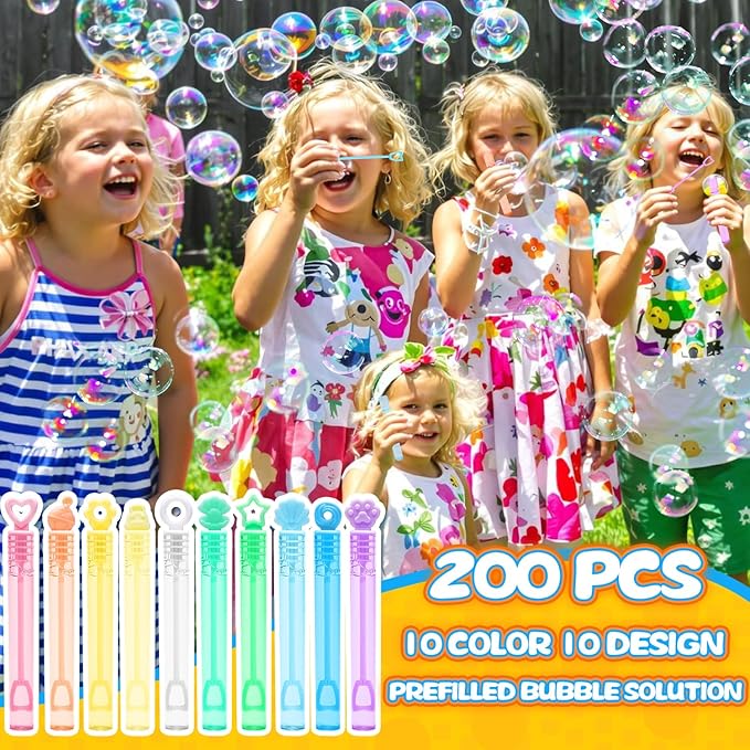 200 Pack Mini Bubble Party Favors for Kids, Bubbles Bulk with Gift Box, Pastel Bubble Wand Sticks Toy for Party Supply, Birthday Decorations, Wedding, Goody Bag Stuffers Fillers, Carnival Prizes