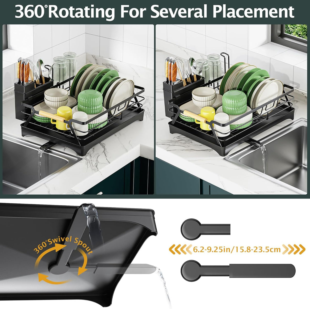 Epicano Dish Drying Rack for Kitchen Counter,Space-Saving Dish Rack,Rustproof Dish Drainer with Utensil Holder and Knife Slots for Sink