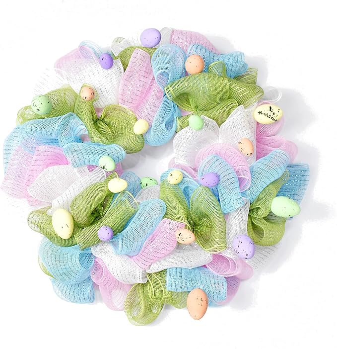 5 Rolls Easter Mesh Ribbon for Wreath, 10 Inch x 30FT Per Roll Metallic Foil Deco Mesh Rolls Light Pink Blue Yellow Green Purple Decorative Mesh for Spring Easter Baby Shower Party Decor
