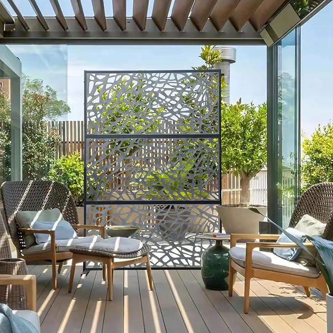 Domi Outdoor Living Privacy Screen, Freestanding, Modern, Black, Plastic Mesh, Galvanized Steel Frame