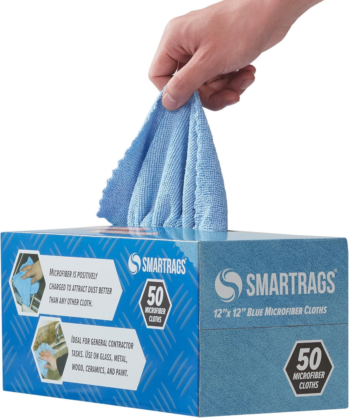 Arkwright Smart Rags in Box - (Bulk Case of 400) Lint Free Microfiber Cleaning Cloth, Scratch & Streak-Free, Dispensable Wash Towels for Cars, Window Glass, and Auto Shop, 12 x 12 in, Blue