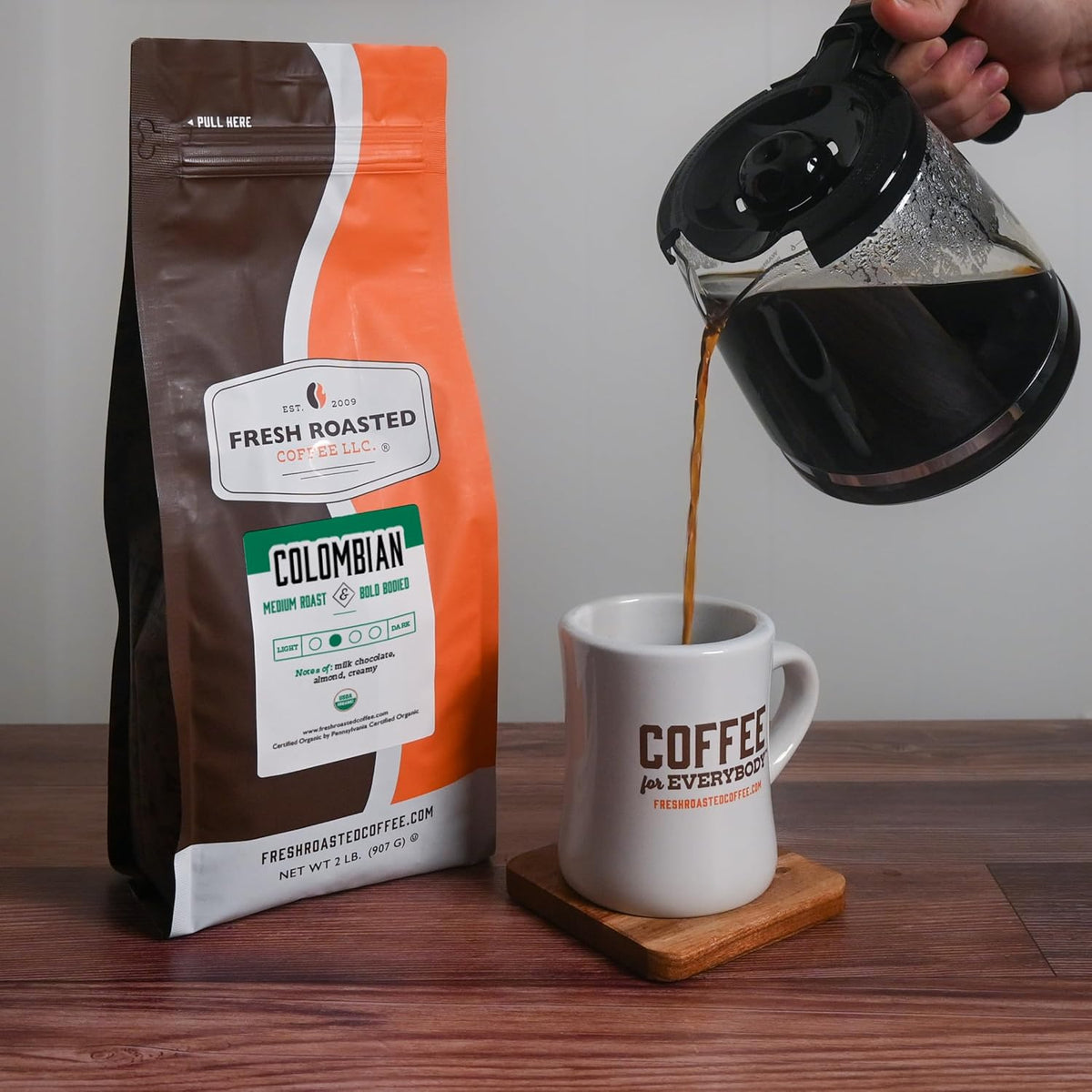 Fresh Roasted Coffee, Organic Colombian, USDA Organic, 100% Single Origin, Kosher, Medium Roast 2 lb (32 oz) Ground