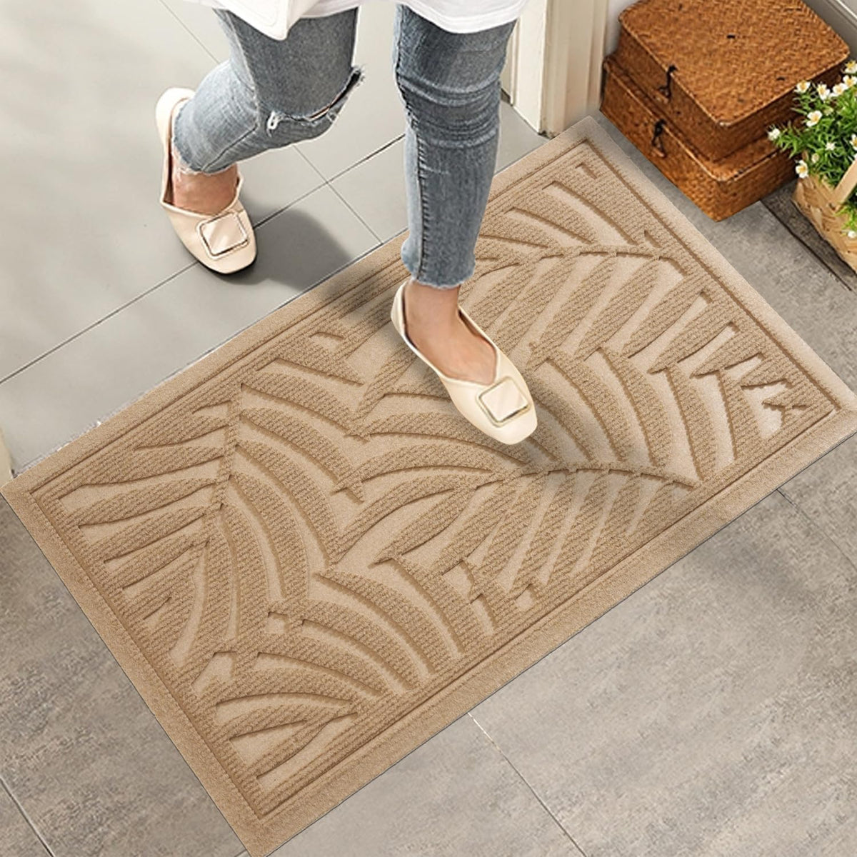 Front Door Mat, Absorbent Resist Dirt Welcome Door Mat Indoor Outdoor, Waterproof Doormat, Sturdy Non Slip Backing, Fade Resistant, Low Profile Entry Mat for Entryway, 36×24, Beige