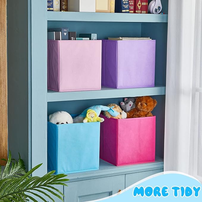 Yinder 12 Pcs Cube Storage Bin 10.5''x10.5''x11'' Storage Bins for Playroom Decor Colorful Bins for Kids Foldable Baskets for Nursery Organizer Boxes Fabric Boxes (Sky Blue, Purple, Pink, Rose)