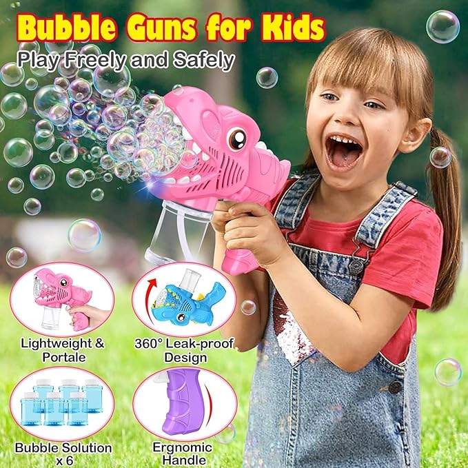 3PC Bubble Gun for Kids with 3 Bottles Solutions 13 Holes Turbo Mode Auto Bubbles Machine Birthday Gifts for Girls Kids Toys for Ages 3 4-8 Valentines Day Gifts Easter Xsmas Outdoor (Blue+Pink+Purple)