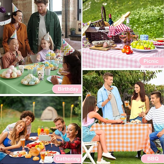 NatNarr 12 Pack Pink Gingham Tablecloths, 54 X 108Inch Scalloped Pink and White Checkered Table Cloth, Disposable Party Table Covers for Wedding Picnic Birthday Baby Bridal Shower Anniversay