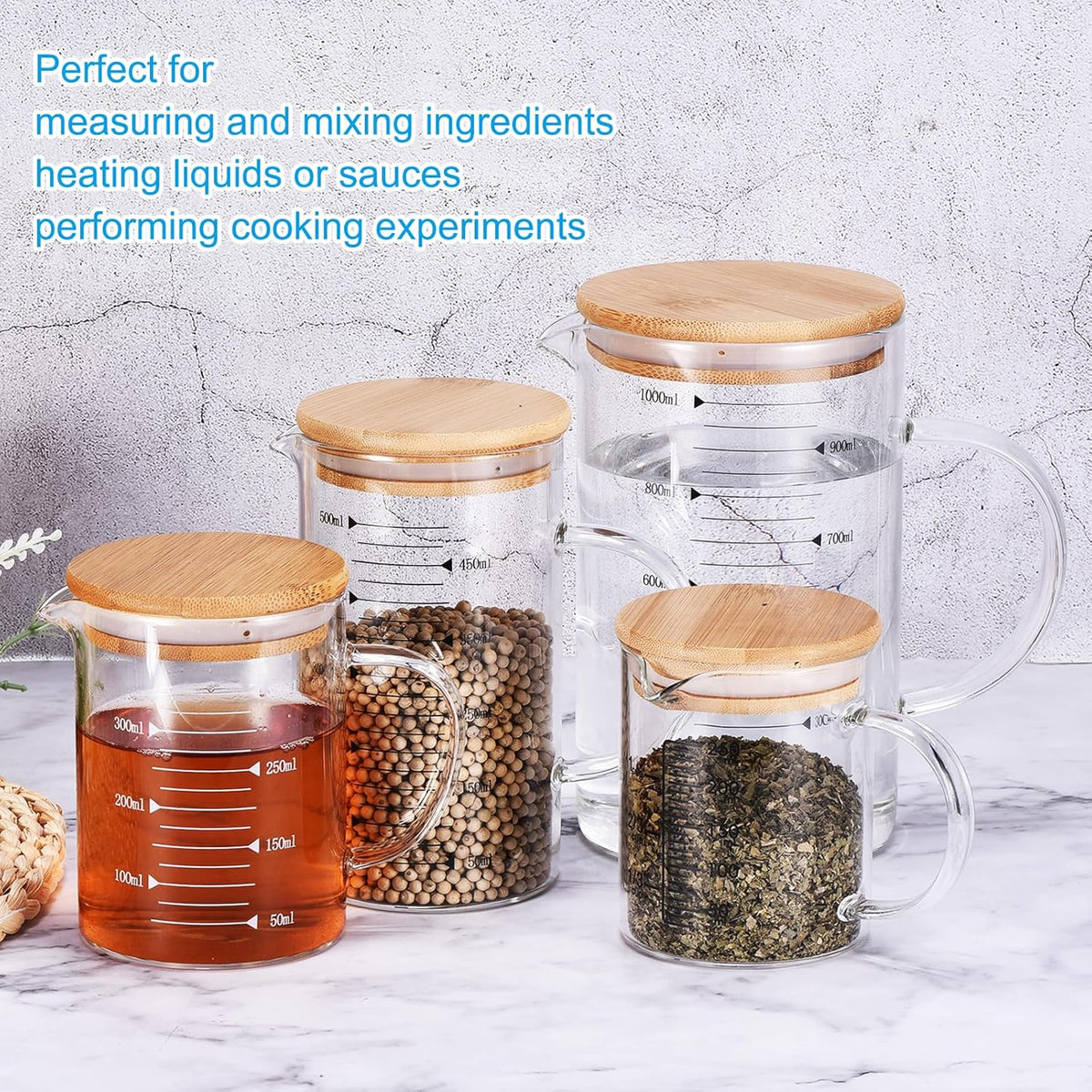 Patikil 500ml Glass Measuring Cup, 3.3 Borosilicate Glass Graduated Black Printed Scale Liquid Measure Cups Beaker with Wood Lid and V-Shaped Spout