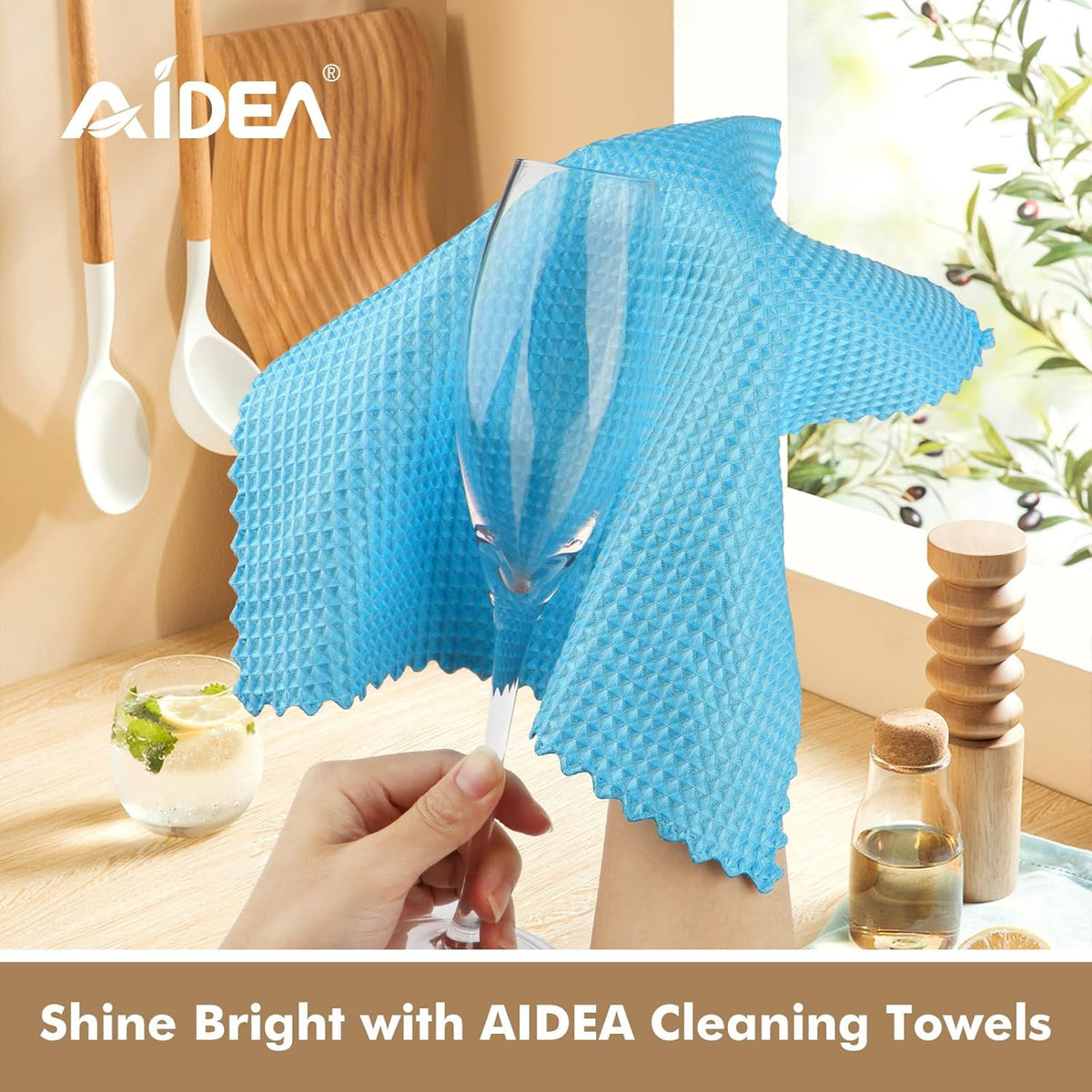 AIDEA Microfiber Glass Cleaning Cloth 12PK, Lint Free Cloth Polishing Cleaning Rags, Stainless Steel Wipes, Kitchen Dishcloths, Microfiber Towels for Car Detailing, Window, Home, 11×11"