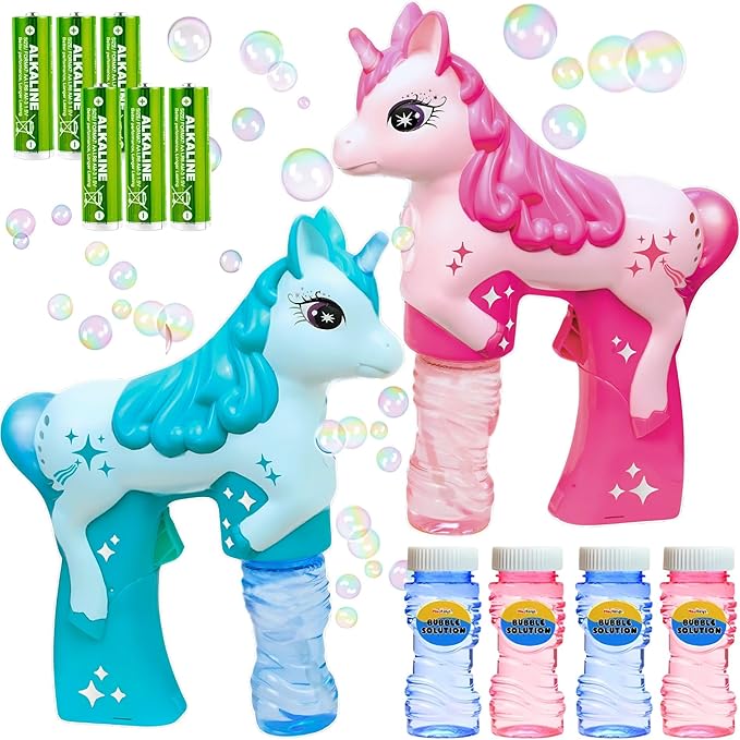 Unicorn Bubble Gun Set for Kids 2 Pack Automatic Bubble Blower Toy Bubble Machine Maker Outdoor Toys for Toddlers Girls Boys Backyard Play