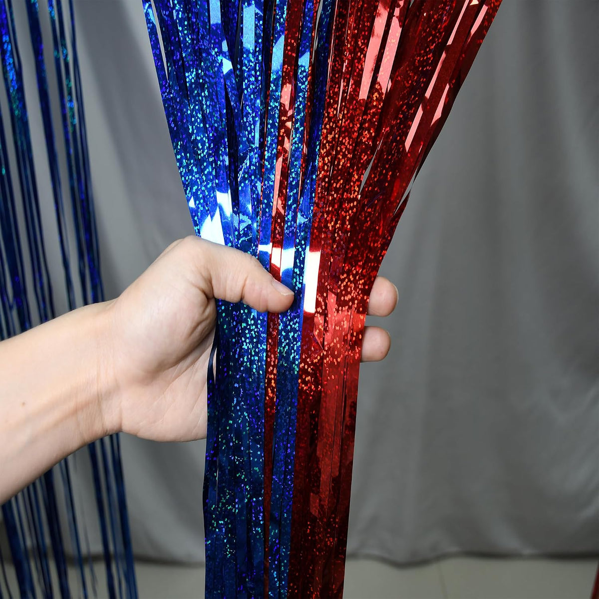 BRAVESHINE Red Blue Tinsel Foil Fringe Curtains | Party Steamers Backdrop | 2 Pack 3.2x8.2ft Metallic Curtain for Graduation/Men/Birthday/Web/Memorial/Anniversary/Bachelorette/4th of July Decorations