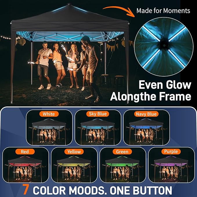 Outvita 10x10ft Ez Pop Up Canopy, Portable Instant Canopy Tent with 4 SideWalls & Meteor LED Lights for Outdoor Events, Party, Wedding, Birthday,Graduation
