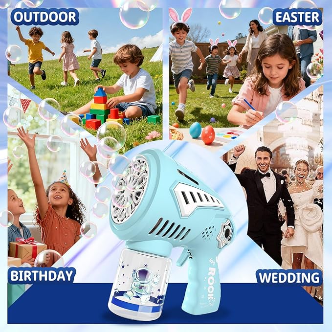 Big Bubble Gun - Rechargeable Bubble Machine for Kids, Make Larger Bubbles, 1200mAh USB-C Charge, LED Light - Bubble Toys Gifts Ages 3+ for Boys, Girls, Easter, Outdoor, Birthday Favor, Party Use