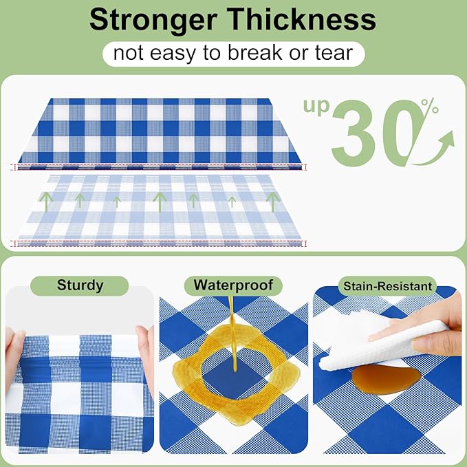 Smiry 3 Pack Blue Gingham Disposable Tablecloths - 54" x 108" Heavy Duty Plastic Table Cloth, Waterproof Buffalo Plaid Table Covers for Picnic, Banquets, Outdoor Parties