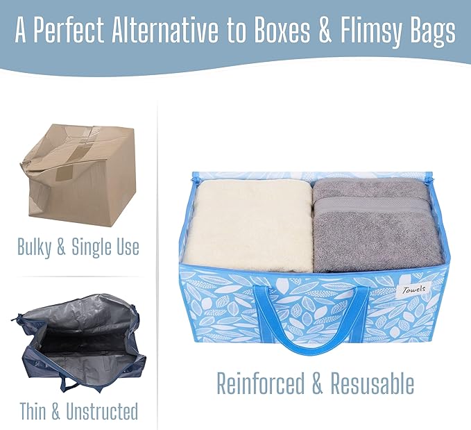 VENO 8 Pack Heavy Duty Moving Bags, Extra Large Storage Bags with Reinforced Handles & Strong Zippers, Foldable & Reusable Moving Box Alternative for Clothes & Dorm Storage
