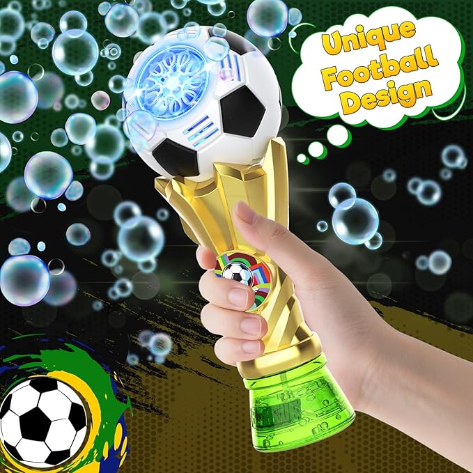 Bubble Machine - Bubble Wand for Kids Ages 3+, Light up Bubble Wand with 2 Bubble Solutions, Soccer Bubble Blower for Toddlers, Outdoor Bubble Toys for Boys, Birthday Gifts for Boys & Girls