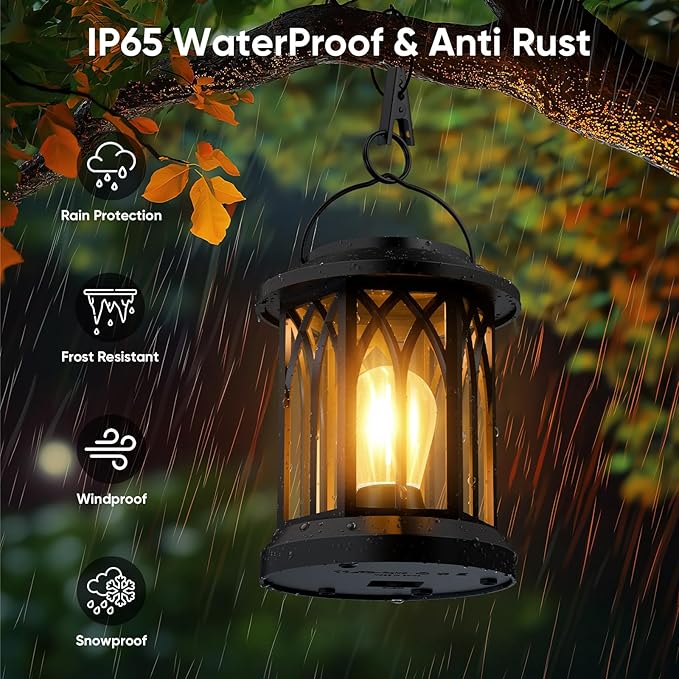 6 Pack Solar Lanterns Outdoor Waterproof - Hanging Lanterns Decorative Outdoor Patio Decor with Clip Solar Lantern for Outside - Outdoor Lanterns for Patio Garden Waterproof Gifts for Women Mom Family