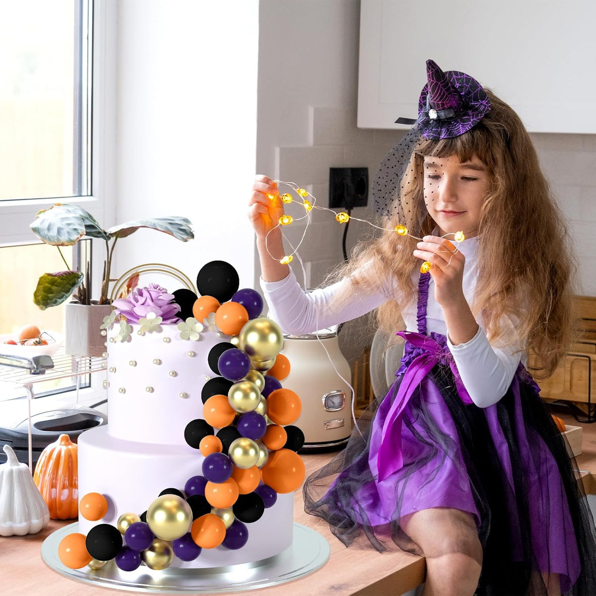 48 Pcs Balls Cake Topper Decorations Balloon Cupcake Toppers Foam Cake Topper Balls Cake Balls Decorations for Halloween Birthday Party Wedding Cake Decorating(Purple,Black,Orange,Gold)