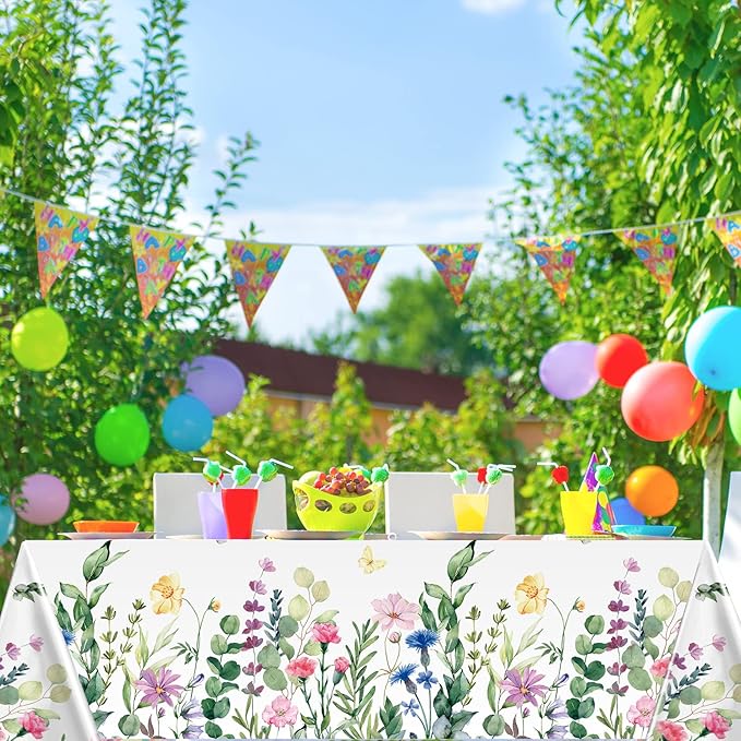 Breling 6 Pieces Wildflower Tablecloths Watercolor Floral Table Cover Wild Flower Plastic Tablecloth for Holiday Birthday Tea Party Weeding Baby Shower Decor, 54 x 108 Inch (Vivid Style)