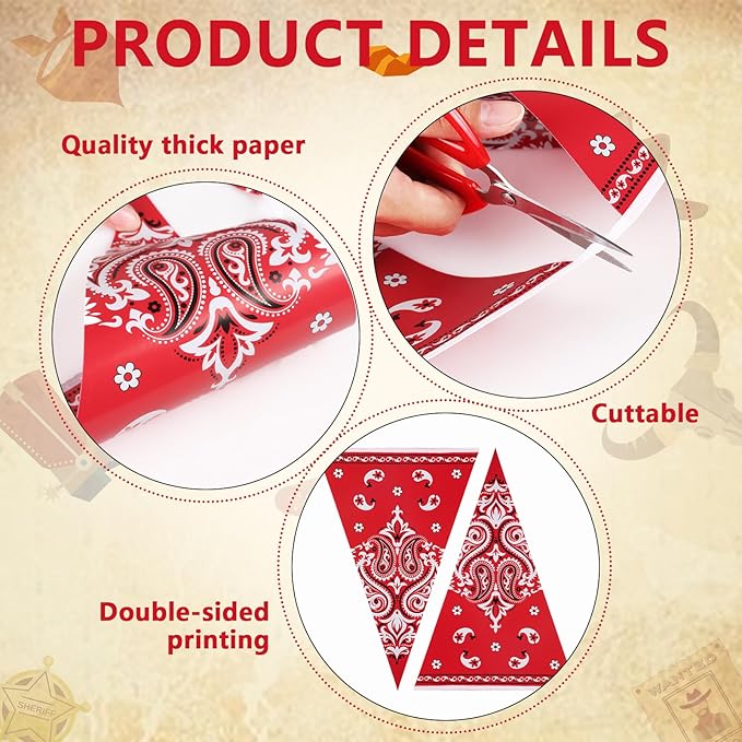 6 Pack Western Cowboy Party Decorations Red Bandana Pennants Banner Wild West Decor Western Theme Bunting Flags for Birthday Baby Shower Country Party Supplies