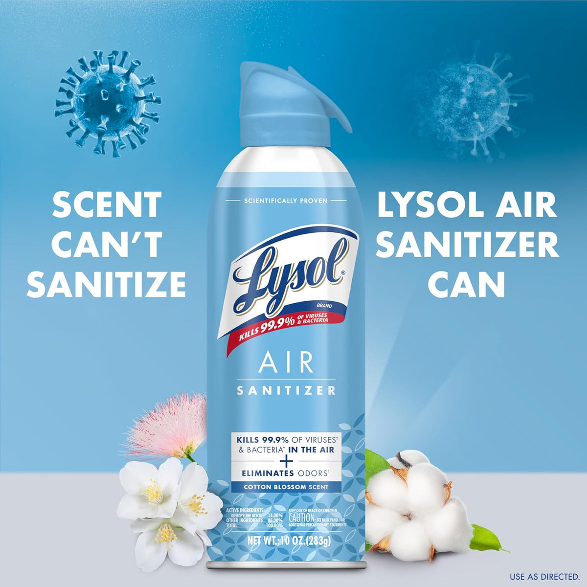 Lysol Air Sanitizer Spray with Odor Eliminator for Home & Office, Sanitizing Spray, Air Freshener Alternative, Cotton Blossom Scent, 10 oz (Pack of 3)