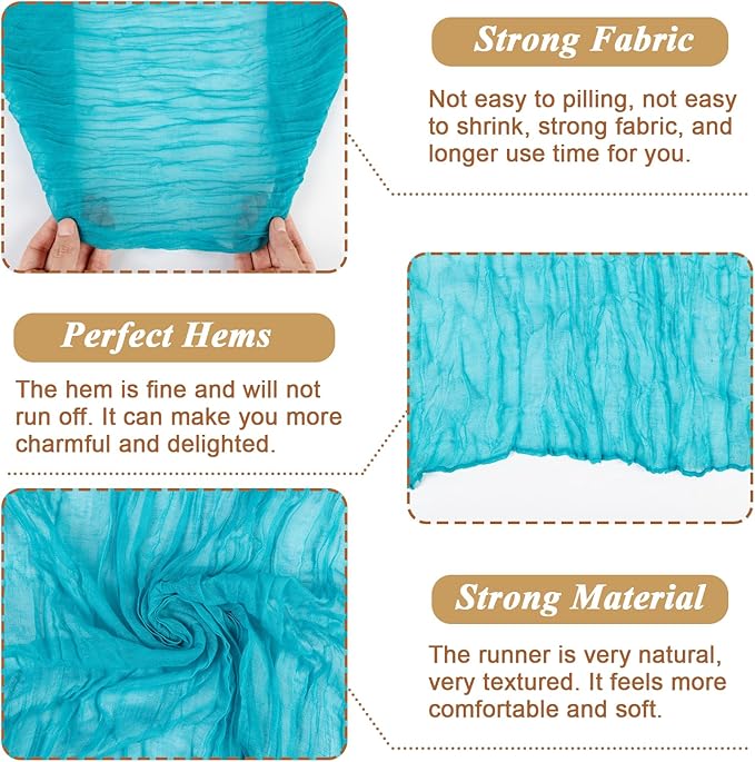 Blue Cheesecloth Table Runner 10FT Boho Rustic Sheer Cheese Cloth Runners 120 Inch Gauze Table Decorations for Bridal Shower Birthday Party Summer Home Decor