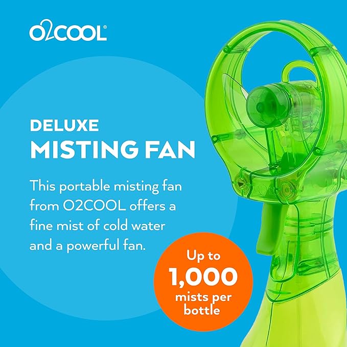 O2COOL Deluxe Handheld Battery Powered Water Misting Fan (Green)