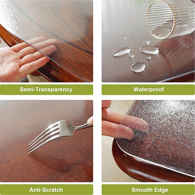 Frosted Clear Table Protector 16 x 24 Inch, 2mm Thick Plastic Table Cover, Waterproof PVC Clear Table Cover Protector, Desk Protector Mat, Writing Desk Pad for Desktop, Coffee & Dining Room Table