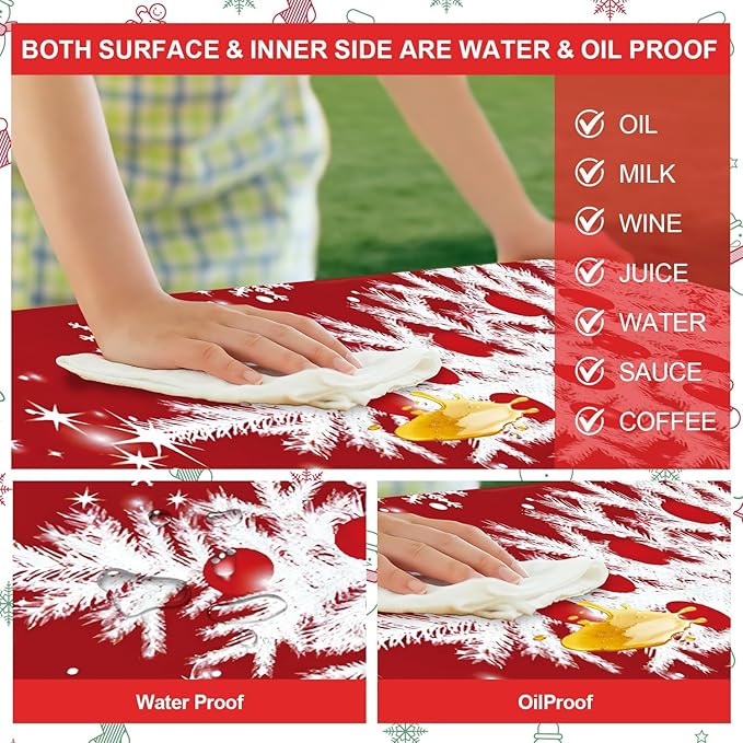Picnic Table Cover with Bench Covers Set of 3, Elastic Fitted Tablecloth for 6 Foot Tables, Washable Polyester Tablecloths for Camping, Indoor & Outdoor