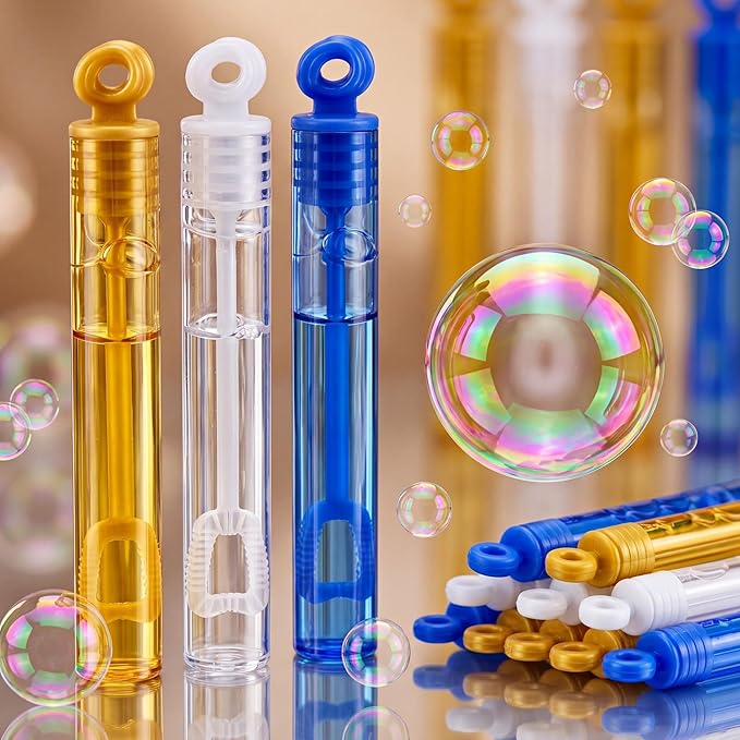 Lunmon 120 Pcs Graduation Mini Bubble Wands Bulk Grad Party Favors Class of 2026 Gold Blue White Bubble Toys Gifts for Kids Preschool Kindergarten Grad Birthday Party Supplies for High School Students