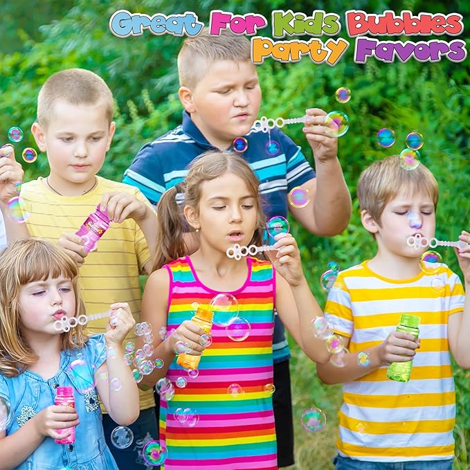 Shemira 48 Pcs Bubble Bottles with Wand, Bubble Party Favor Supply for Summer Indoor & Outdoor Activities, 4 OZ Bubble Solution Summer Toy in 6 Colors, Party Favor & Birthday Party Supplies