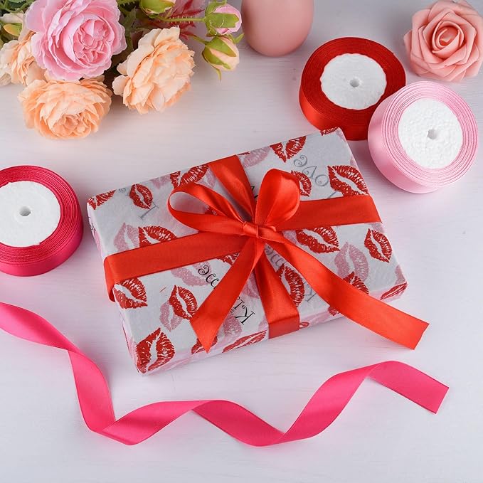 ASTARON Satin Ribbon for Crafts - 1 Inch, Red Pink Solid Color Ribbon Fabric for Gift Wrapping, Bouquets, DIY Hair Bows, Valentine's Decorations