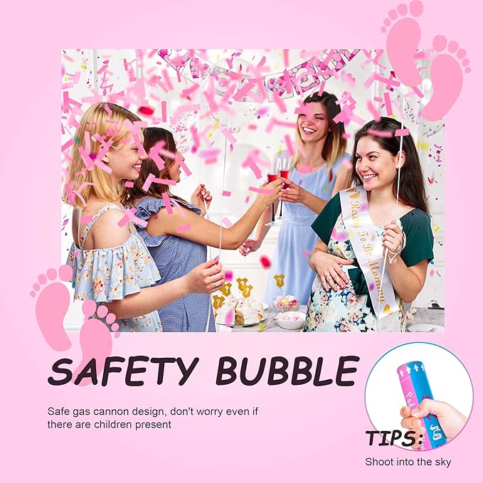 POPUPARTY 4 Pack Gender Reveal Confetti Cannon | No Powder Confetti Poppers | Ideal for Baby Girl Gender Reveal Decoration (4 Pink)