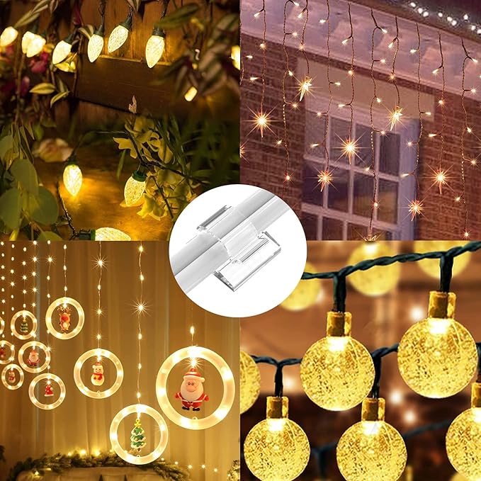 TidyHelper 200 PCS Hooks for Outdoor String Lights (Large, Clear), Christmas Light Clips Hangers, Cable Clips Wire Holder Cord Organizer for Patio Porch Decor, Balcony & Holiday Decor