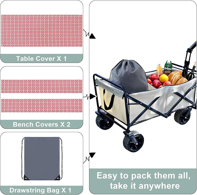 misaya Picnic Table Cover with Bench Cover, Waterproof Elastic Fitted Tablecloth for 6 Foot Tables, Rectangle Washable Polyester Tablecloths for Picnic, Camping, Outdoor (Red, 30" x 72")