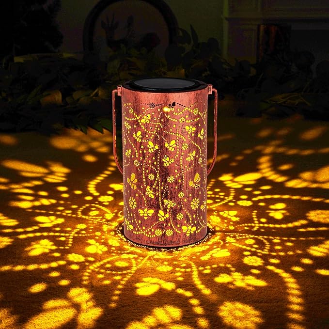 Homemory Bee Solar Lanterns Outdoor Waterproof, Birthday Gifts for Women Mom Grandma, LED Solar Lights Metal Decoration Outside for Yard, Patio, Backyard, Porch, Lawn