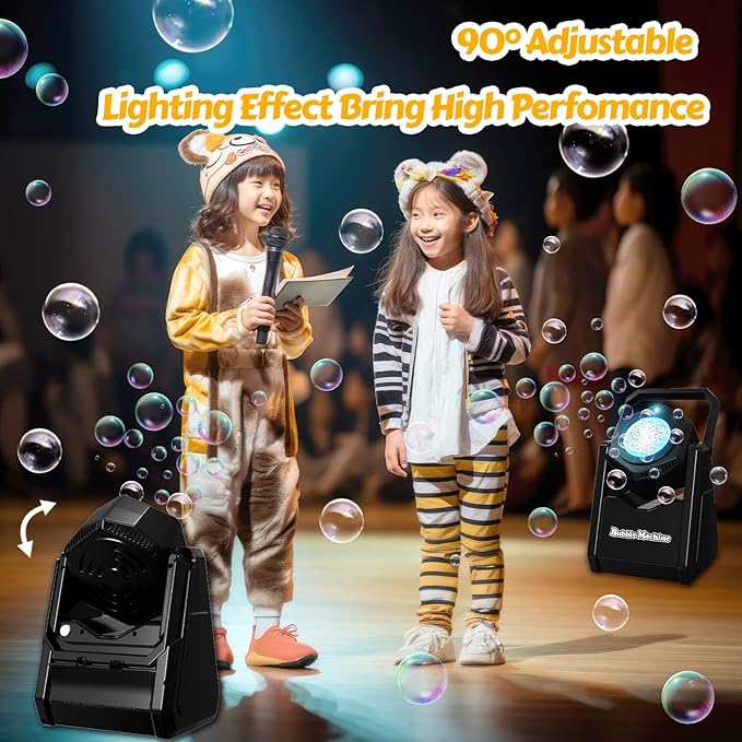 Bubble Machine, Bubble Blower for Party 90°Adjustable, Durable Automatic Bubbles Toys for Kids 20000+ Bubbles Per Mins, Bubble Maker with Bubble Concentrate Operated by Batteries for Indoor Outdoor
