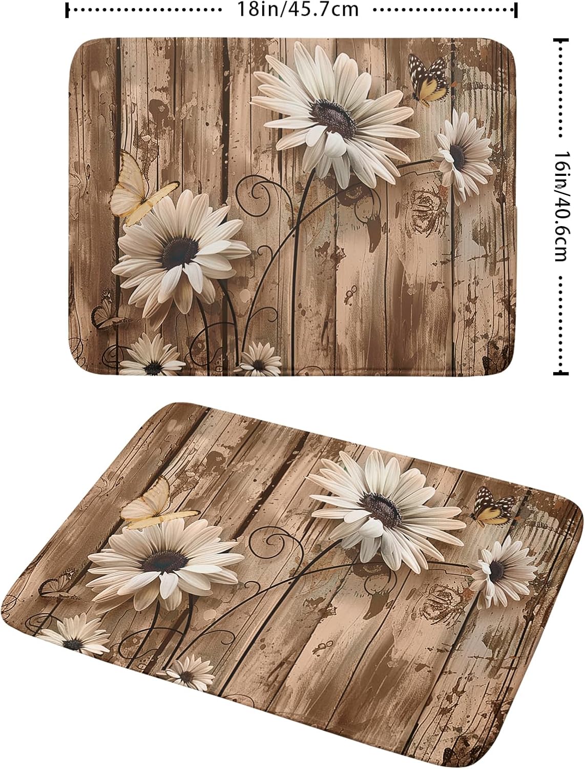 Summer Daisy Flowers Dish Drying Mat for Kitchen Counter 16x18in Rustic Wood Floral Kitchen Mat Daisy Microfiber Absorbent Dish Drainer Mat Fast Dry
