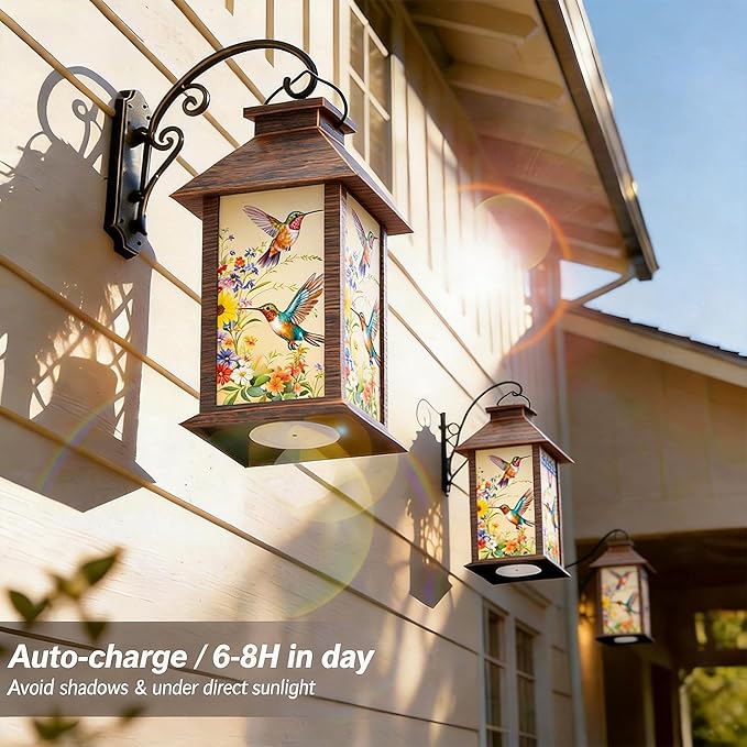 Hummingbird Solar Lanterns Outdoor Waterproof, Decorative Solar Lantern with Flickering LED Candle, 13 Inch Hanging Garden Lanterns for Patio Porch Yard Decor, Gifts for Women Mom Grandma, 1 Pack