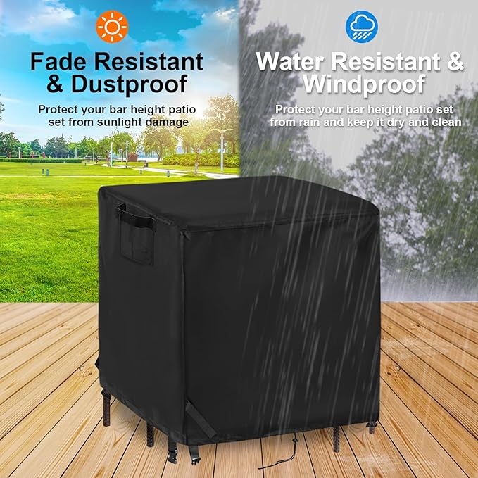 Waterproof Cover for Best Choice Products 5 Piece Outdoor Wicker Table Set 59"x59"x38", Protective Cover for Outdoor Bar Table and Stools Set