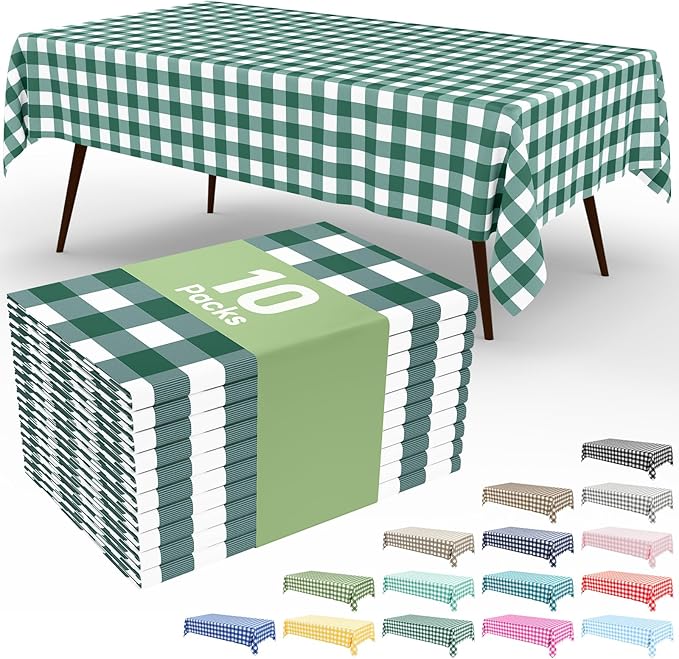 Smiry 3 Pack Hunter Green Gingham Disposable Tablecloths - 54" x 108" Heavy Duty Plastic Table Cloth, Waterproof Buffalo Plaid Table Covers for St. Patrick's Day, Banquets, Parties