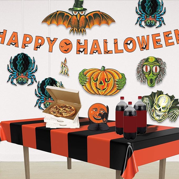 Beistle Orange and Black Striped Plastic Tablecover, Rectangular Halloween Tablecloth for Trick or Treat, Harvest Party, Fall Decoration, 108" x 54"