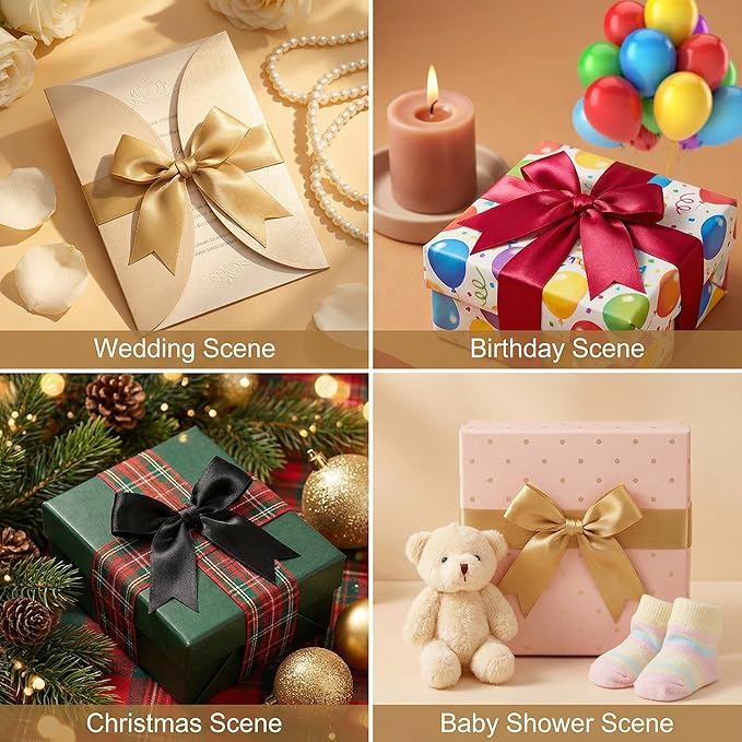 Gold Gift Wrap Bows – 100 Pcs 3.3 Inch Elegant Metallic Self Adhesive Bows for Wedding, Christmas, Corporate Events, Baby Shower, Birthday,Party Decorations (Includes 100 Adhesive)