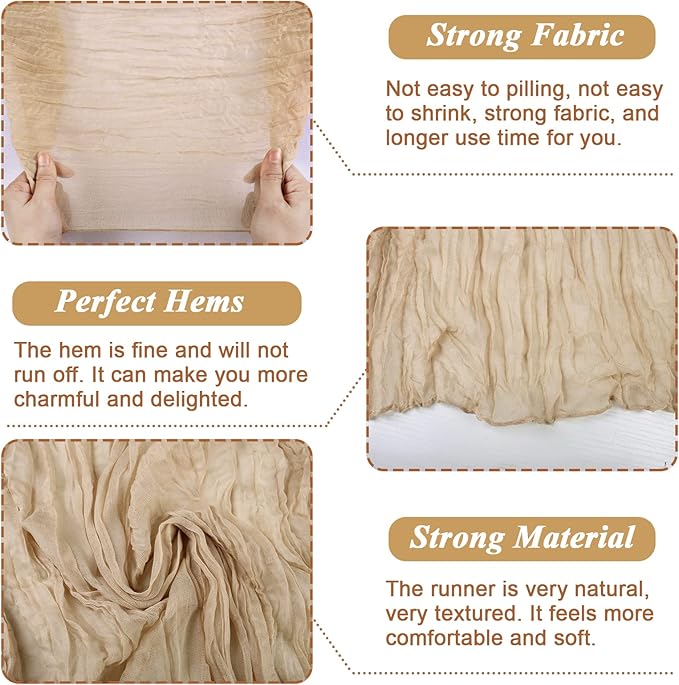 Sand Cheesecloth Table Runner 10FT Rustic Sheer Gauze Table Runners 120 Inch Boho Cheese Cloth Table Decorations for Wedding Party Bridal Baby Shower Home Decor