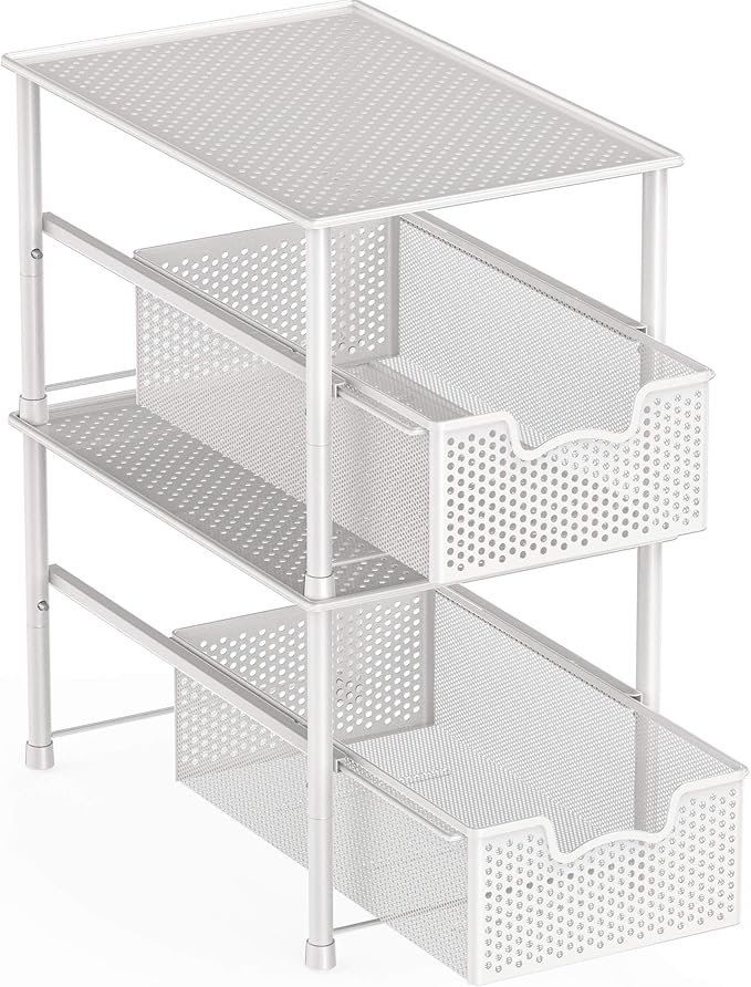 Simple Houseware Stackable Under Sink Cabinet Sliding Basket Organizer Drawer, White