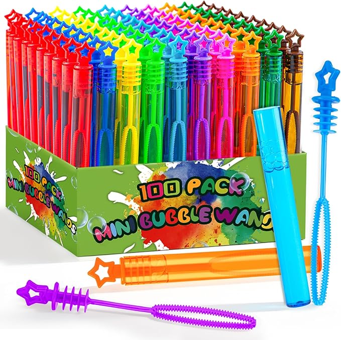 100 Pcs Mini Bubble Wands Bulk for Kids, 4.2 Inch Star Bubble Sticks with Large Bubble Holes, Pre-Filled Bubble Solution, Party Favors, Classroom Prizes, Carnival & Birthday Party Supplies