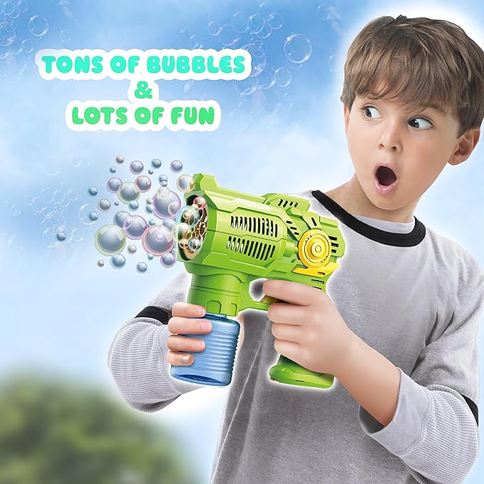2-Pack Bubble Gun Set with Batteries – Automatic Bubble Blower Toys for Kids & Toddlers | 1 Green + 1 Orange Bubble Shooter with Solution Included | Outdoor Fun & Ready to Play