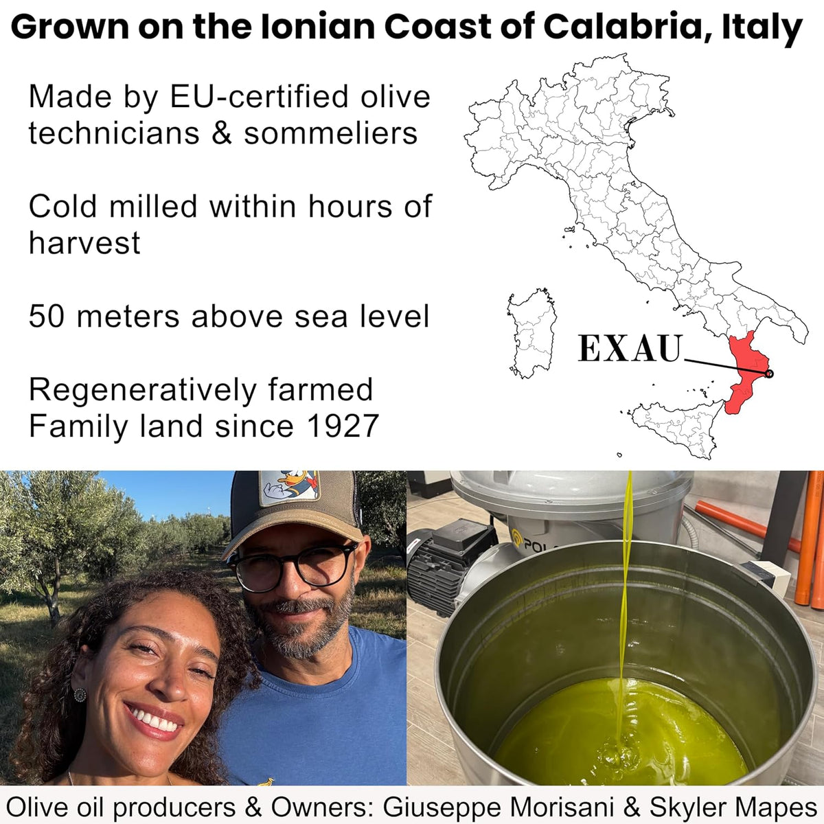 EXAU Lina Italian Extra Virgin Olive Oil, High Polyphenol 1485 mg/kg, Tonda &amp; Carolea Olivaggio from Calabria Italy, Cold Pressed Early Harvest, Drinking &amp; Finishing, 16.9 fl oz (500ml)